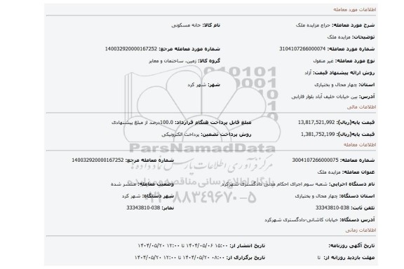 مزایده، مزایده ملک