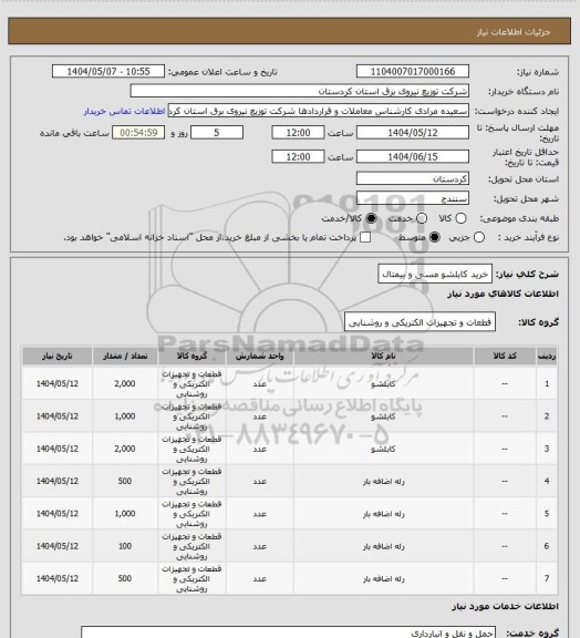 استعلام خرید کابلشو مسی و بیمتال