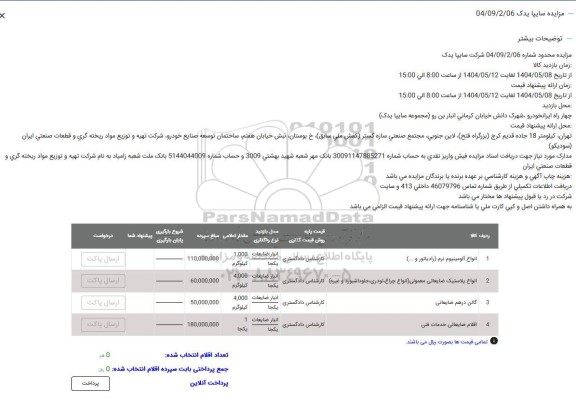 مزایده انواع الومينيوم نرم رادیاتور و ...)...