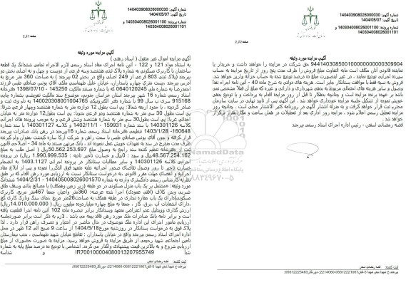 مزایده مزایده ششدانگ یک قطعه ساختمان با کاربری مسکونی به شماره پلاک ثبتی هشتصد و سه فرعی خودروی سواری پراید