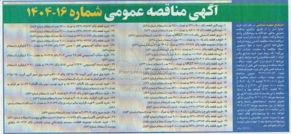 مناقصه خرید پرسکاری قطعه....