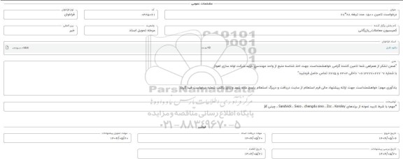 فراخوان استعلام تامین 1500 عدد تیغه 28 * 28