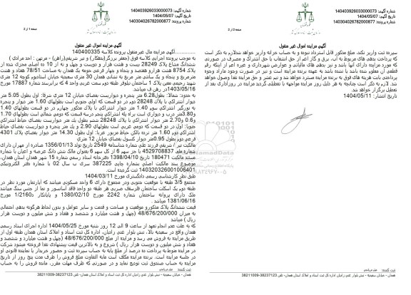 مزایده فروش ششدانگ مشاع پلاک 28249 از 10 اصلی