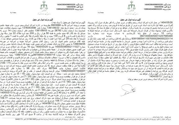 مزایده فروش ششدانگ یک قطعه ساختمان پلاک ثبتی پنج فرعی