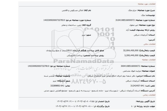 مزایده، ملک