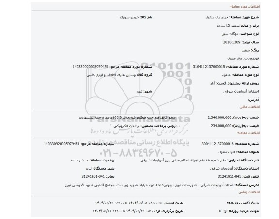 مزایده،  مال منقول