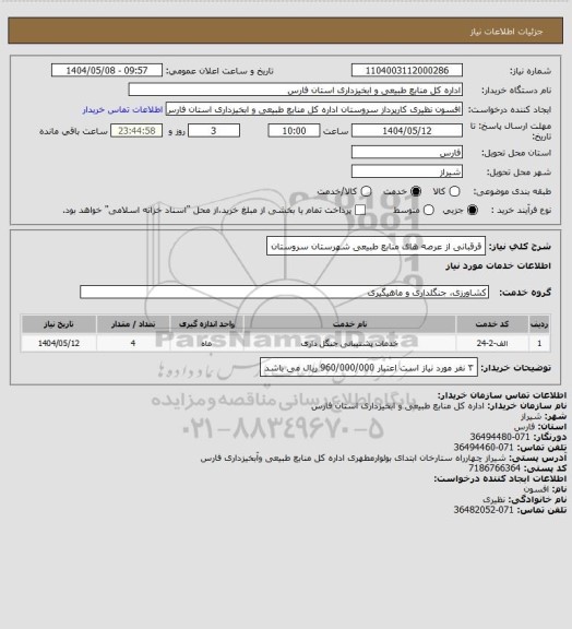 استعلام قرقبانی از عرصه های منابع طبیعی شهرستان سروستان
