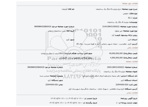 مزایده، مزایده 6 دانگ یک ساختمان