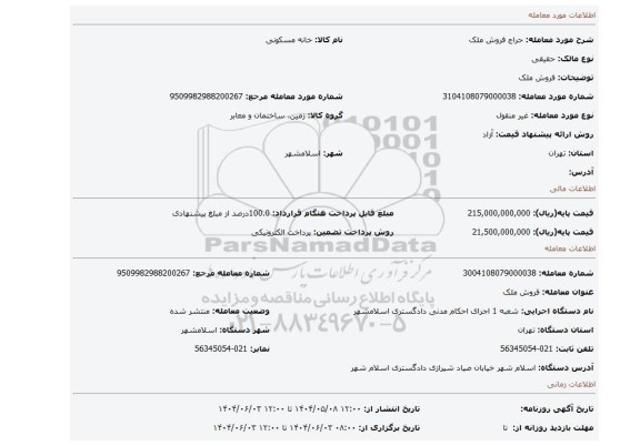 مزایده، فروش ملک