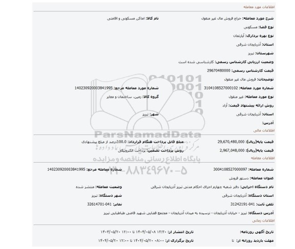 مزایده، فروش مال غیر منقول