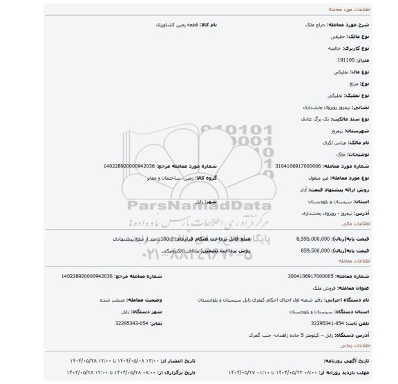 مزایده، ملک