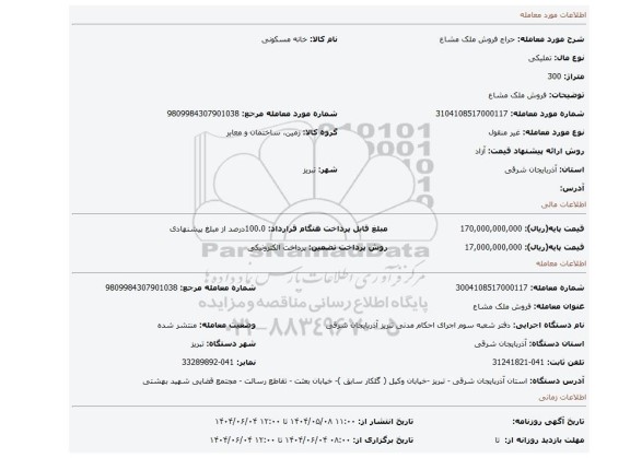 مزایده، فروش ملک مشاع