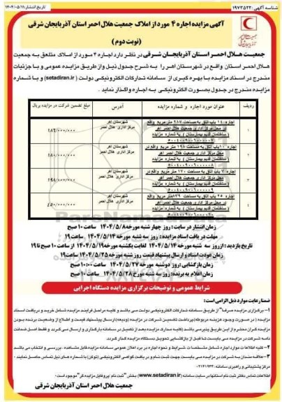 مزایده اجاره چهار مورد از املاک - نوبت دوم