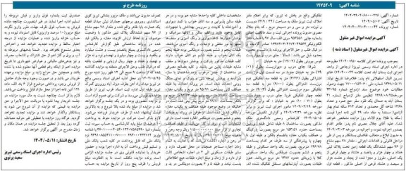 مزایده مقدار 78 سهم مشاع از 96 سهم ششدانگ یک قطعه زمین تحت پلاک ثبتی هفتاد و چهار هزار 