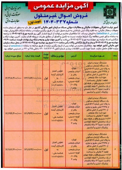 مزایده سه فقره پلاک ثبتی بازداشتی 