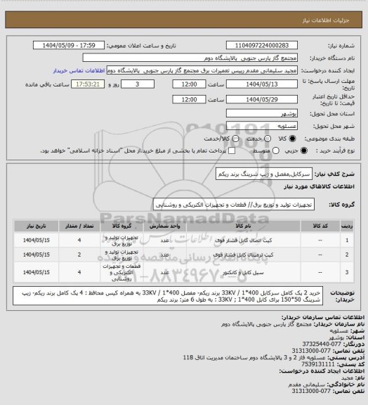استعلام سرکابل,مفصل و زیپ شرینگ برند ریکم