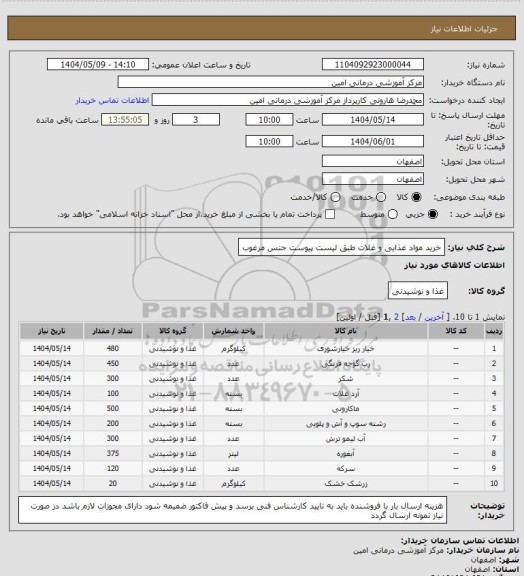 استعلام خرید مواد غذایی و غلات طبق لیست پیوست جنس مرغوب