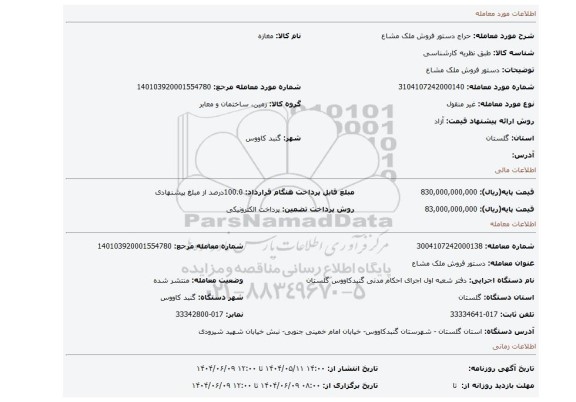 مزایده، دستور فروش ملک مشاع