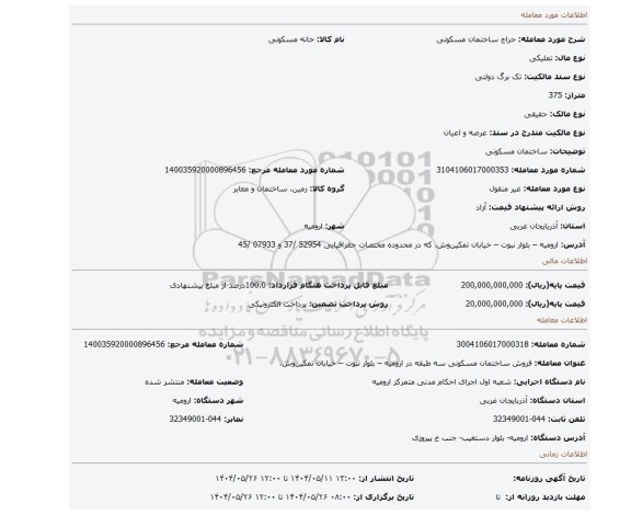 مزایده، ساختمان مسکونی