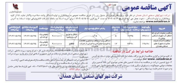 مناقصه عملیات اجرای خط انتقال آب شهرک صنعتی بوعلی 3 و...