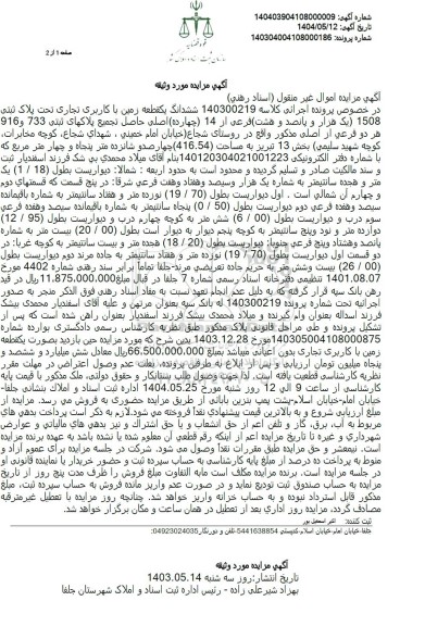 مزایده فروش یک قطعه زمین با کاربری تجاری