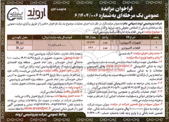 مزایده عمومی فروش اقلام مازاد اداره it 