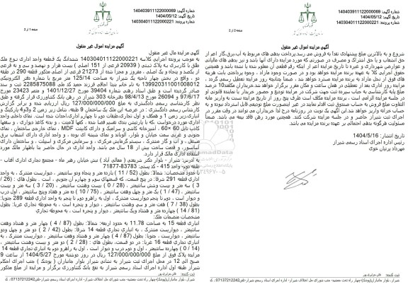 مزایده فروش ششدانگ یک قطعه واحد اداری از نوع ملک با پلاک ثبتی 20939 فرعی از 151 اصلی