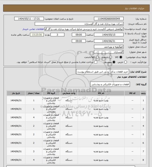 استعلام خرید قطعات یدکی یو پی اس طبق استعلام پیوست