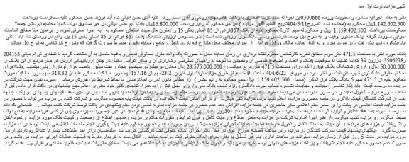 مزایده ملک ششدانگ پلاک 867 فرعی از 85 اصلی