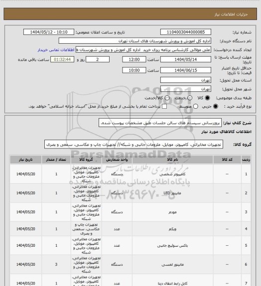 استعلام بروزرسانی سیستم های سالن جلسات طبق مشخصات پیوست شده.