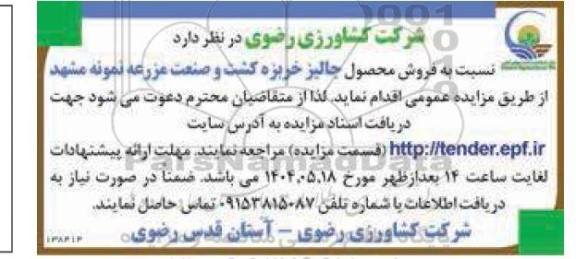 مزایده فروش محصول جالیز خربزه 