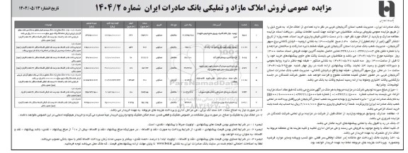 مزایده فروش املاک مازاد و تملیکی