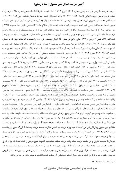 مزایده ششدانگ پلاک ثبتی 2 فرعی از 427 اصی واقع در بخش 45 کرمان