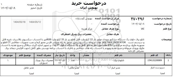 استعلام تابلوی برق