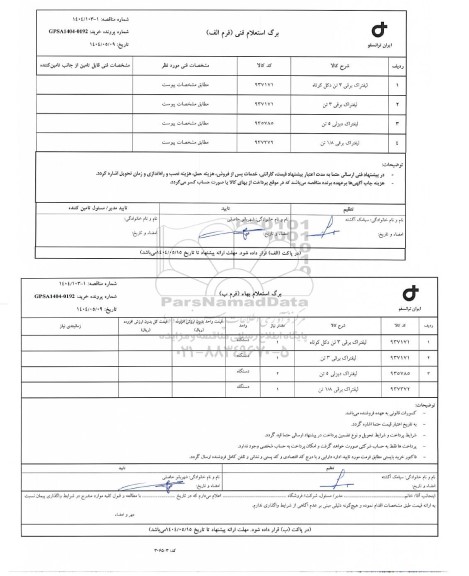 استعلام لیفتراک برقی 3 تن دکل کوتاه...