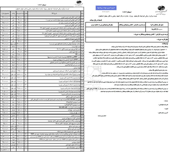 استعلام اجراییات طرحهای پروژه بشارت مراکز شهید رجایی و نقش جهان اصفهان 
