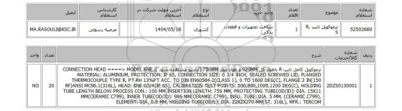 استعلام ترموکوپل تایپ R, S