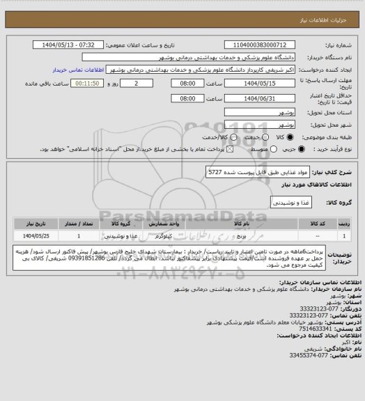 استعلام مواد غذایی طبق فایل پیوست شده 5727