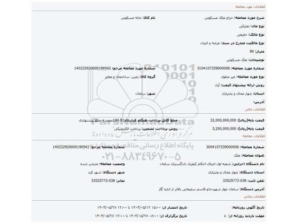 مزایده، ملک مسکونی