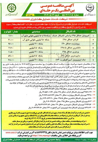 مناقصه خرید 7 قلم تکنیکال سموم 