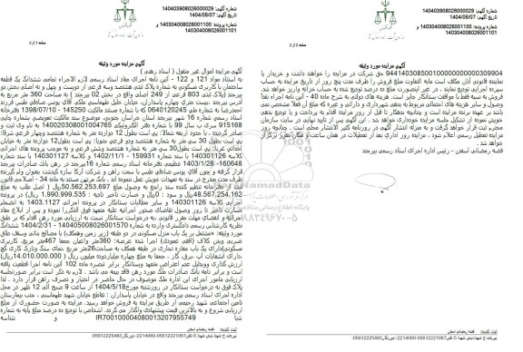 مزایده فروش یک قطعه ساختمان با کاربری مسکونی 