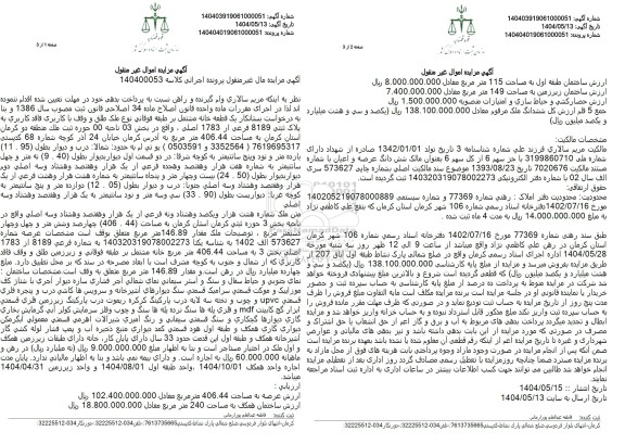 مزایده پلاک ثبتی 8189 فرعی از 1783 اصلی بخش 3