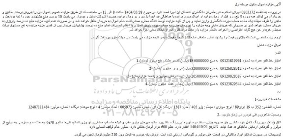 مزایده امتیاز خط تلفن همراه و...