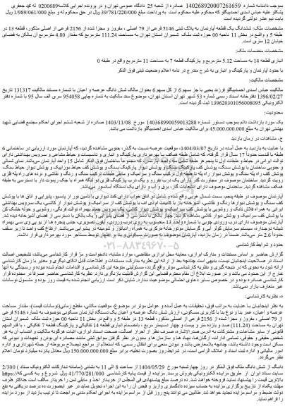 مزایده ششدانگ یک قطعه آپارتمان به پلاک ثبتی 5146 فرعی از 79 اصلی ، مفروز و مجزا شده از 2156 فرعی از اصلی