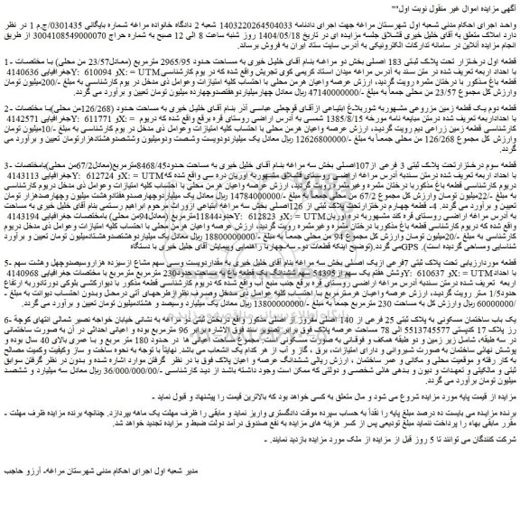 مزایده یک باب ساختمان مسکونی به پلاک ثبتی 25 فرعی از 140 اصلی مفروز از اصلی