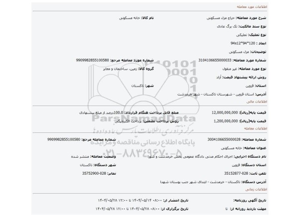 مزایده، مزل مسکونی