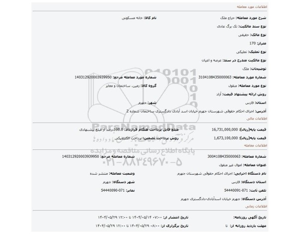 مزایده، ملک