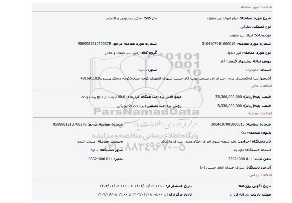 مزایده، اموال غیر منقول