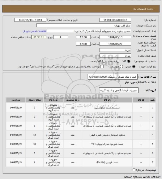استعلام کیت و مواد مصرفی دستگاه Architect i2000