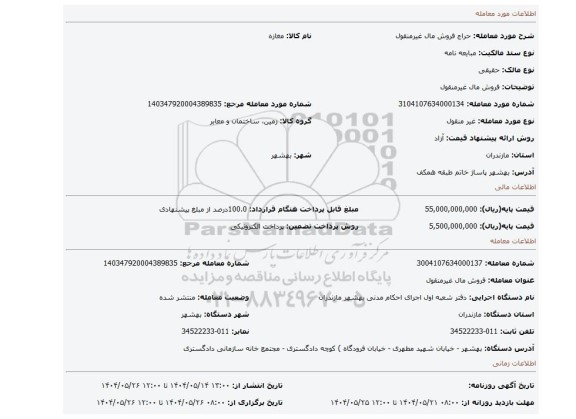 مزایده، فروش مال غیرمنقول